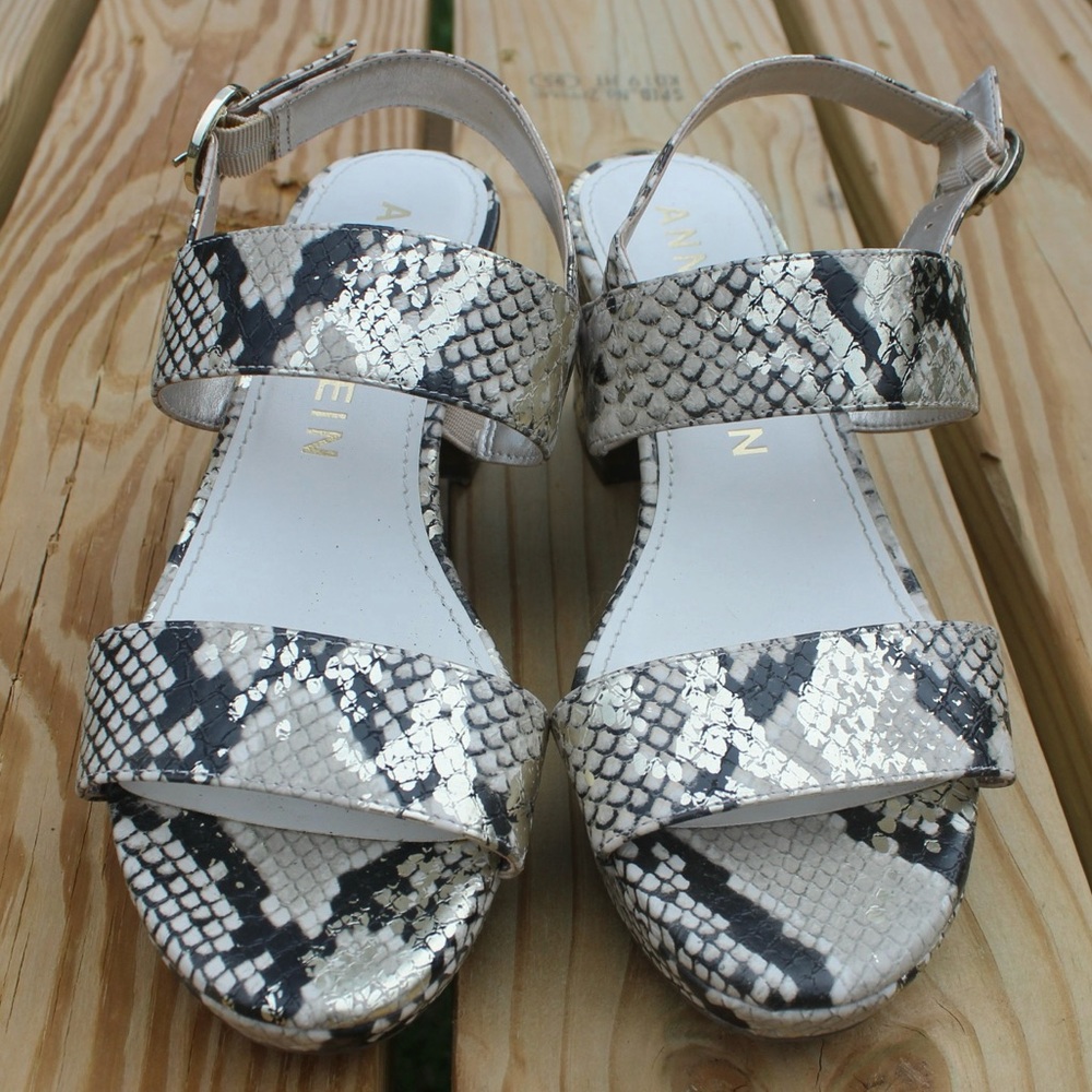 Women’s Anne Klein Padrino Metallic Snake Print Sandal Sz 8